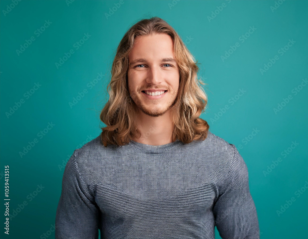 Obraz premium Happy Man Smiling Against Colorful Studio Background