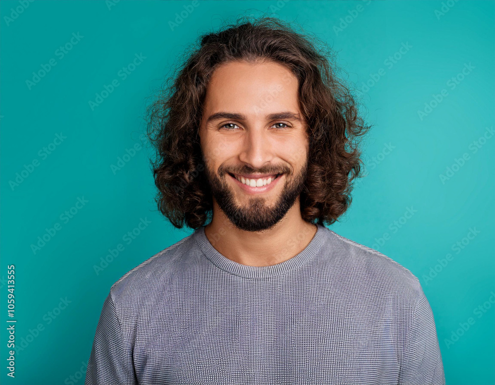 Happy Man Smiling Against Colorful Studio Background Happy Man Smiling Against Colorful Studio Background