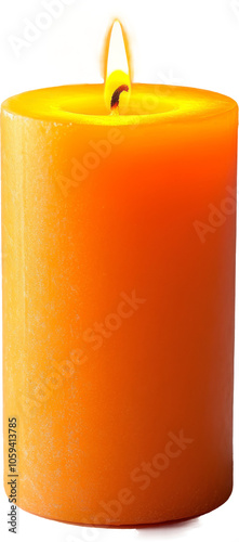 Orange candle with flame, warm glow on transparent background. Relaxation and meditation concept