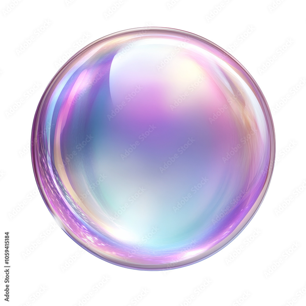 Iridescent soap bubble floating in bright sunlight transparent