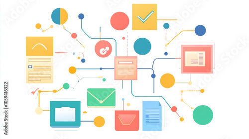 Flowchart showing the content curation process, connecting research, selection, and sharing stages-5