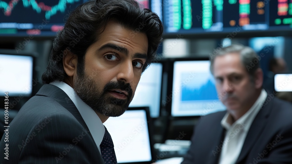 Worried investors gathered around multiple screens, analyzing financial data and market trends, reflecting the tension and uncertainty in the investment world. Worried investors gathered around multiple screens, analyzing financial data and market trends, reflecting the tension and uncertainty in the investment world.
