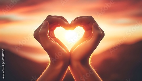 Hands Forming a Heart Shape at Sunset