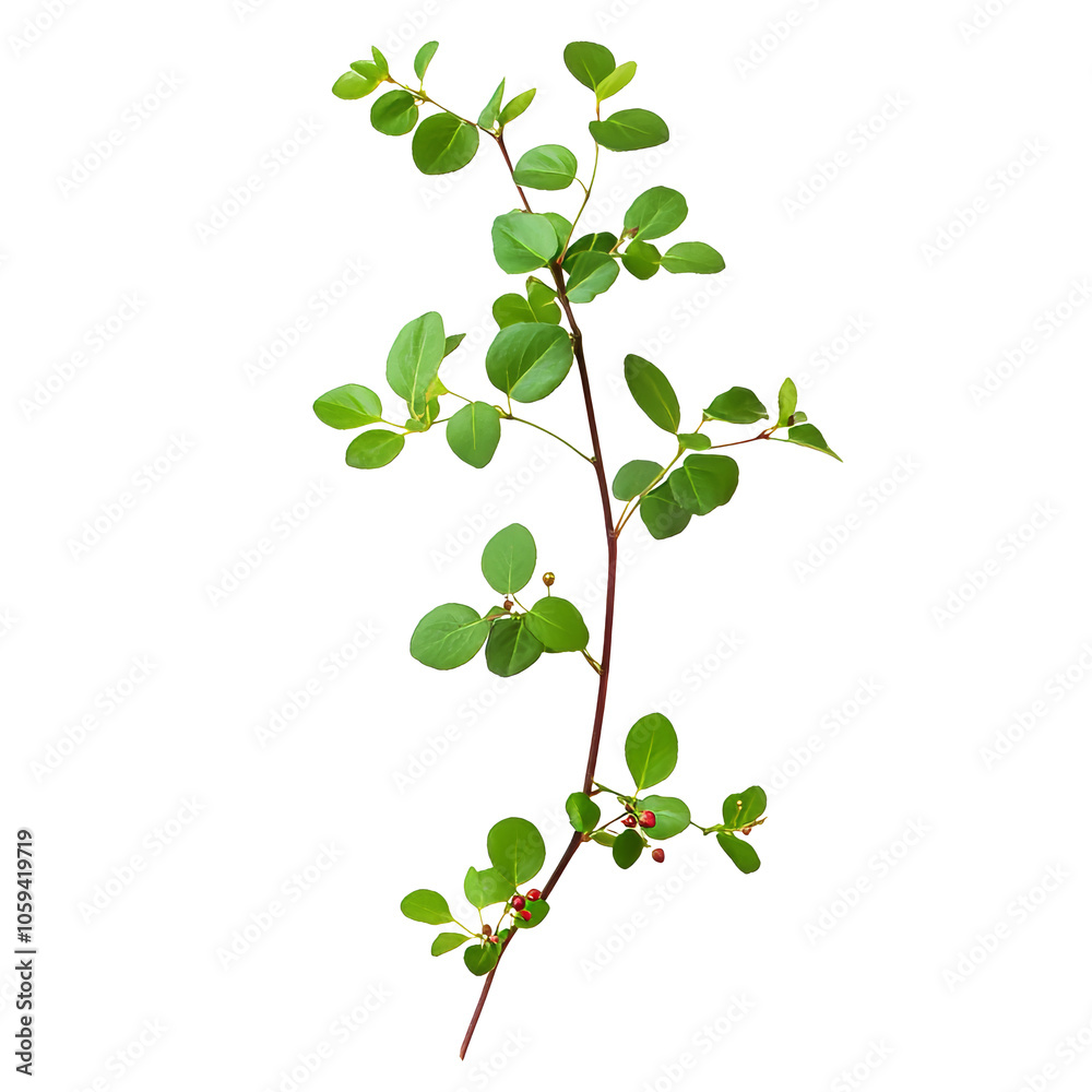 Green plant branch with leaves and berries isolated transparent Green plant branch with leaves and berries isolated transparent