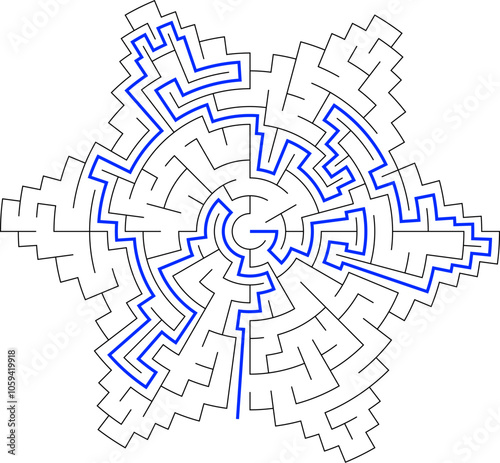 Labirinth inside the flower. Try to find the way to the center or out. Logical maze puzzle for kids and adults with solution.