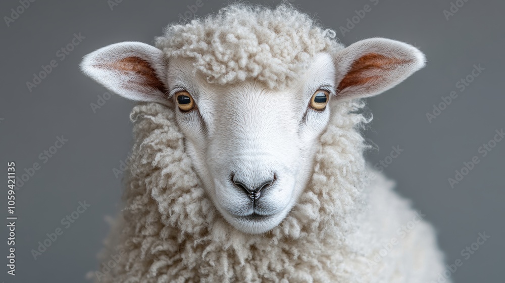 Sheep lamb posing on gray background in studio shot Sheep lamb posing on gray background in studio shot