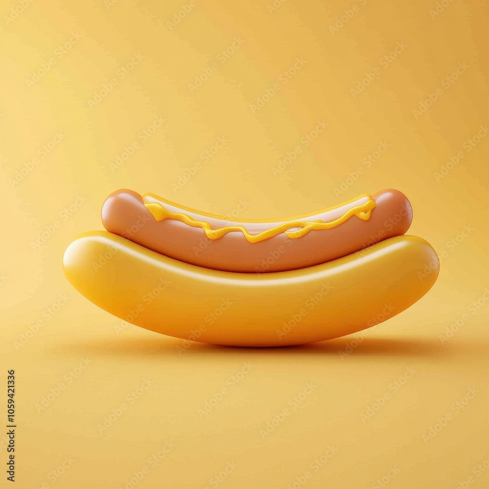 Delicious Hot Dog on a Vibrant Yellow Background Delicious Hot Dog on a Vibrant Yellow Background