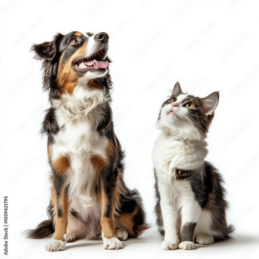 Fototapeta premium Colored image of a cat and a dog on an isolated white background