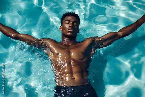 Handsome Male Model Posing for a Pool-Themed Advertising Campaign