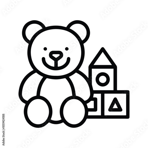 Cute Teddy Bear Icon. Symbol Element of children's toy. Customizable thin line illustration. Editable stroke.