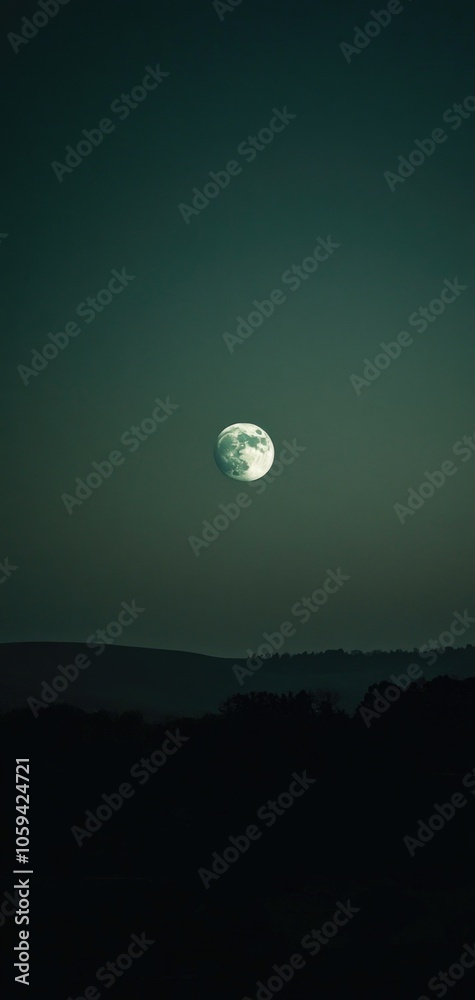 A minimalist night sky wallpaper featuring a dark green to black gradient and a glowing moon