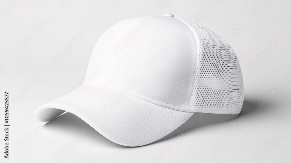 White baseball cap with a mesh back isolated on a white background. Generative ai White baseball cap with a mesh back isolated on a white background. Generative ai
