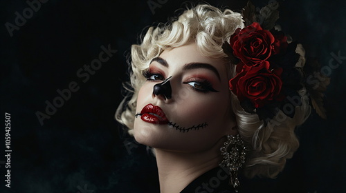 Elegant vintage portrait of a woman with makeup celebrating the day of the dead