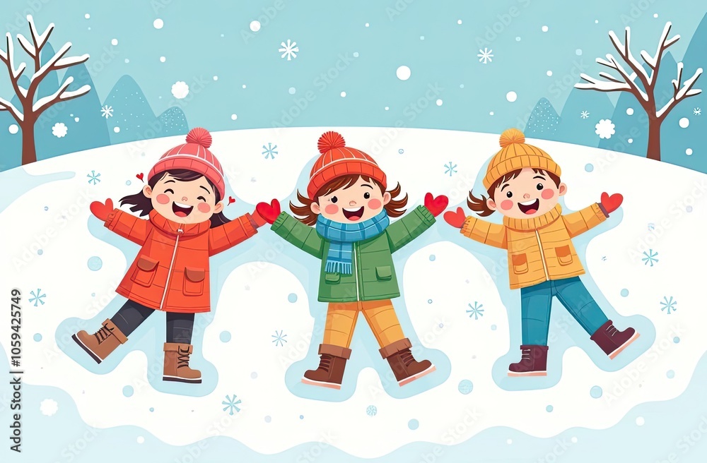 Children making snow angels. Children making snow angels.