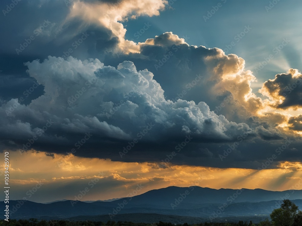 Obraz premium Dramatic Sunset Sky Over Mountains