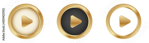 Gold 3d play button. Golden play round button
