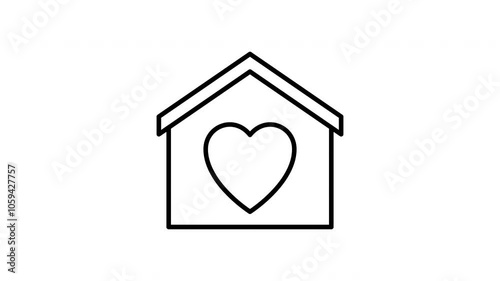 Loving house line icon. Black color line icon animation. 4K video with transparent background