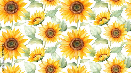 Stylized yellow sunflowers in vibrant watercolor seamless pattern for fabric design home decor