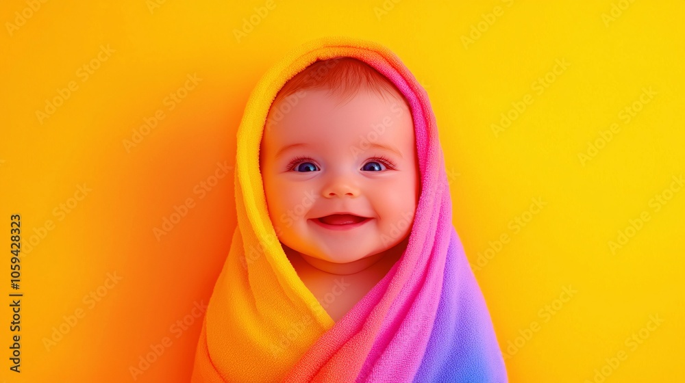 Sweet Baby Wrapped in Cozy Blanket Smiling Brightly - Pastel Illustration Medium Shot Sweet Baby Wrapped in Cozy Blanket Smiling Brightly - Pastel Illustration Medium Shot