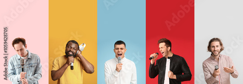 Set of singing men with mic...