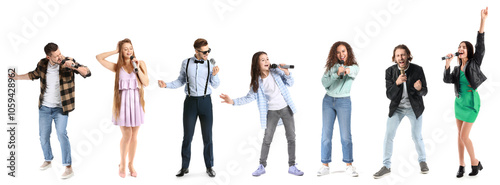 Set of singing people with ...