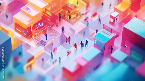 Abstract visuals of multichannel customer journeys, illustrating touchpoints and transitions between digital and physical retail environments-3