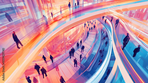 Abstract visuals of multichannel customer journeys, illustrating touchpoints and transitions between digital and physical retail environments-2