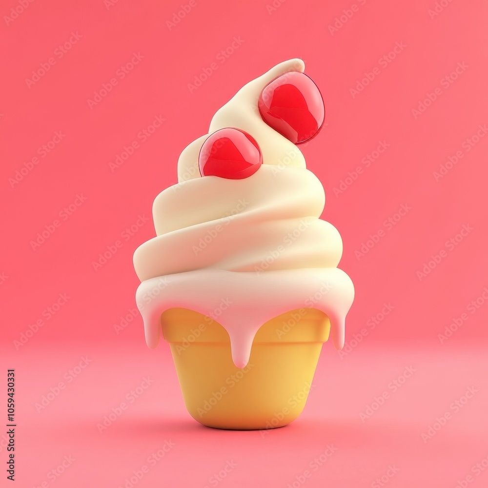 Whimsical Ice Cream Treat on Vibrant Pink Background Whimsical Ice Cream Treat on Vibrant Pink Background