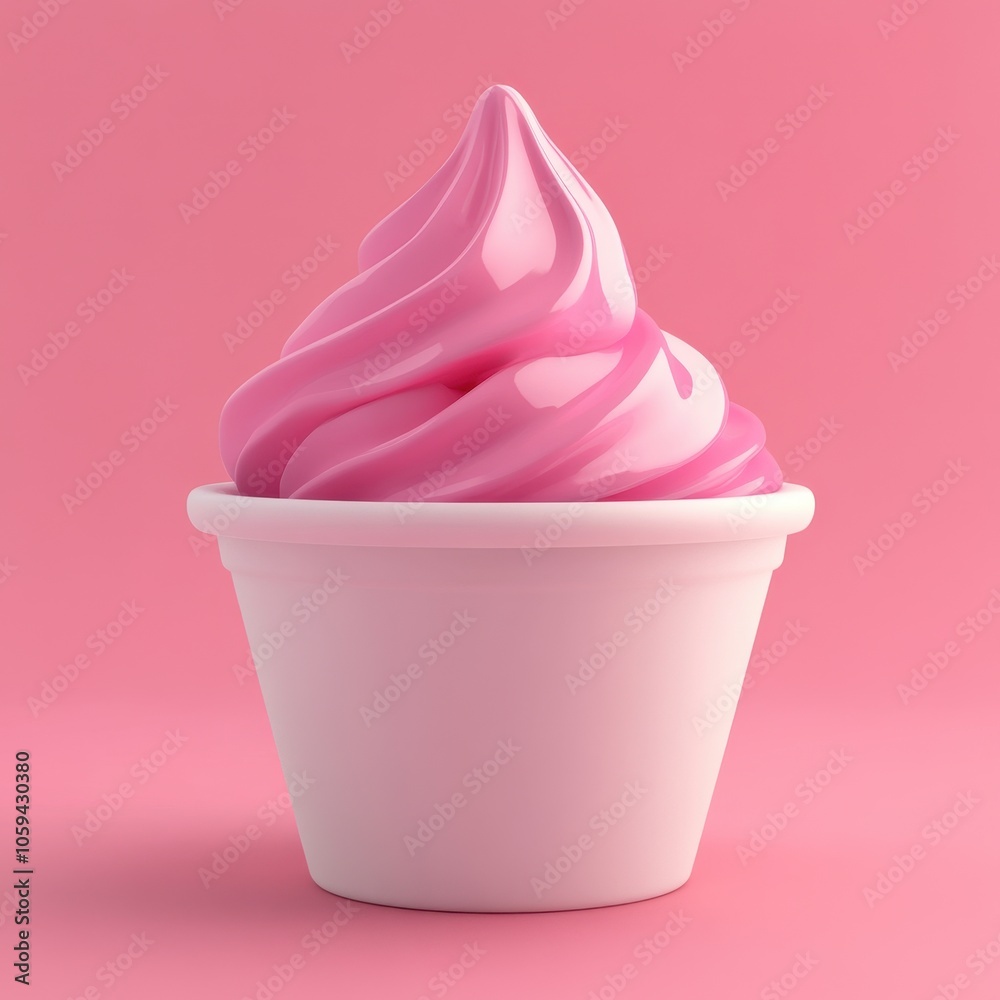 Delightful Pink Frozen Yogurt Swirl in a White Cup Delightful Pink Frozen Yogurt Swirl in a White Cup
