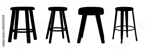 Stool bench set silhouette. Black silhouette outline of a stool or bench collection. Isolated transparent background PNG. 07 photo