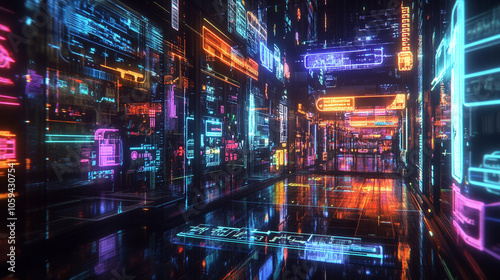 Bright navigation paths linking storefronts on a futuristic digital map-1