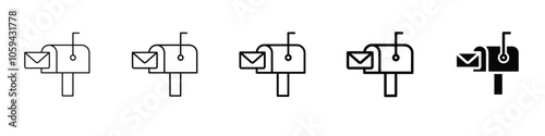 Set of 5 Mailbox icon - 1 Silhouette - 1 unexpanded vector - Mailbox icons with envelope showing variations in line thickness n fill styles vector design representing mail messages n postal services