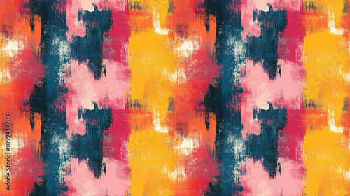 Vibrant seamless pattern of digitally painted abstract designs featuring colorful grunge textures for modern decor