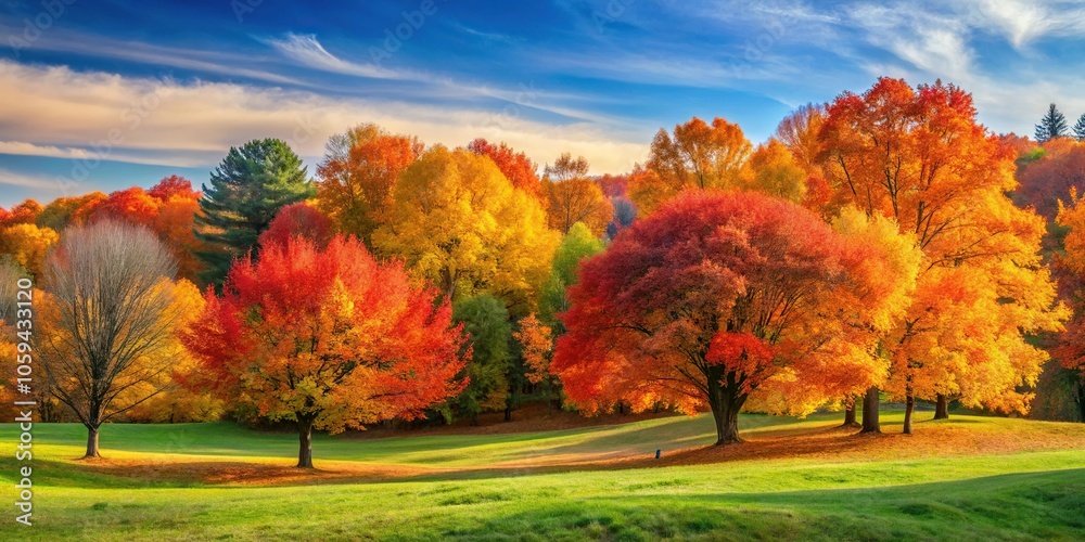 Autumnal landscape with changing colors of deciduous trees and maples, nature, autumn leaves Autumnal landscape with changing colors of deciduous trees and maples, nature, autumn leaves