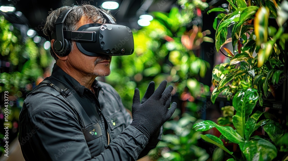 Fototapeta premium Person Exploring Virtual Reality in Natural Environment