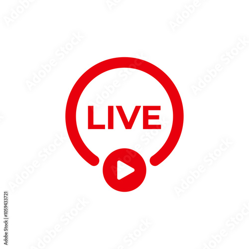 Red live broadcast logo. Video stream online icon.