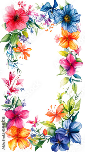 A rectangular frame composed of watercolor florals