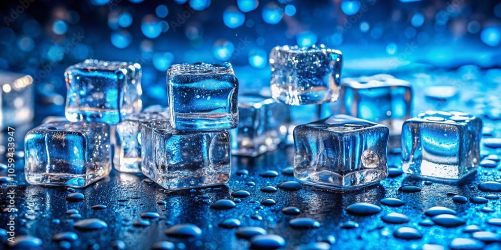 Stunning Panoramic Photography of Ice Cubes Surrounded by Water Drops – Refreshing, Cool, and Crystal Clear Visuals for Beverage and Nature Themes Stunning Panoramic Photography of Ice Cubes Surrounded by Water Drops – Refreshing, Cool, and Crystal Clear Visuals for Beverage and Nature Themes