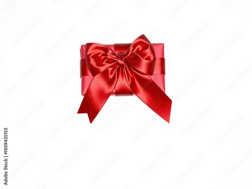 Bright red satin ribbon with a neatly tied bow isolated on white background, red, shiny, present