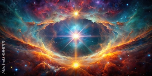 Close-up of a single star in the center of a stunning nebula with vibrant colors and swirling gas, celestial, nebular
