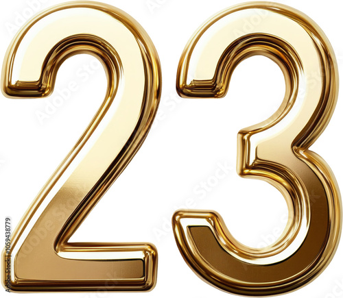 Gold number 23 on transparent background photo