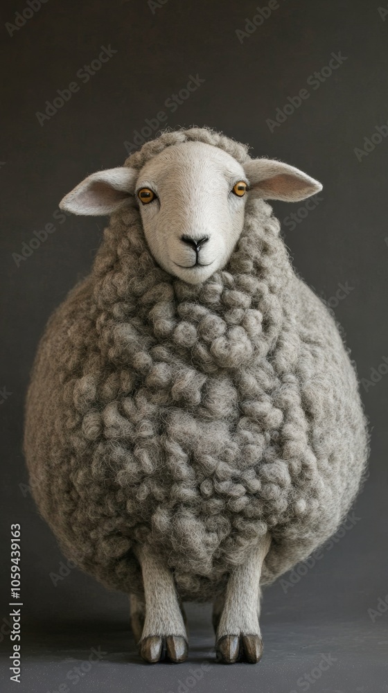 Fototapeta premium Adorable handmade sheep posing on dark background