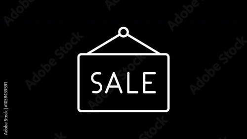 Advertisement for sale line icon. White color line icon animation. 4K video with transparent background