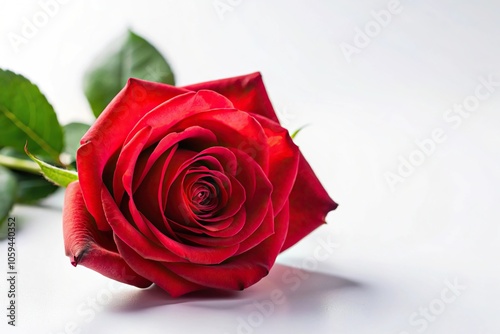 Close-up shot of a single red rose bloom on a white background, blooms, rose, texture, nature