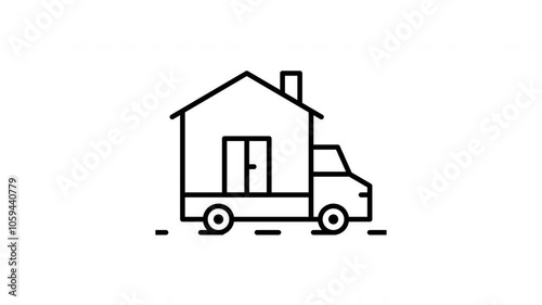 Caravan vehicle line icon. Black color line icon animation. 4K video with transparent background