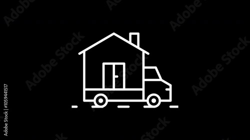 Caravan vehicle line icon. White color line icon animation. 4K video with transparent background