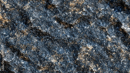 Natural stone texture with dark gray and golden highlights. Macro detailed rough granite surface with crystalline patterns. Weathered rock texture. Geological background concept.