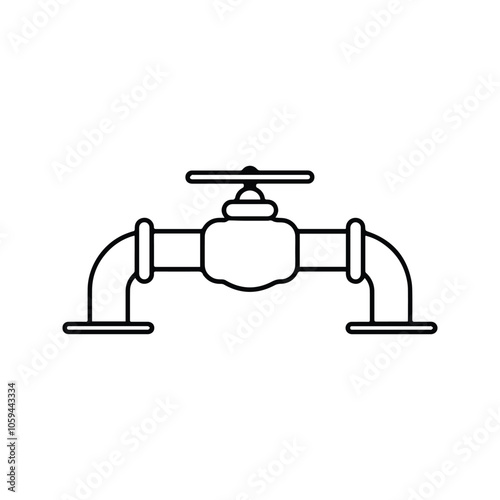Shutoff Valve Icon. Stop Valve icon. Pipe installation. Customizable thin line illustration.  Editable stroke.
