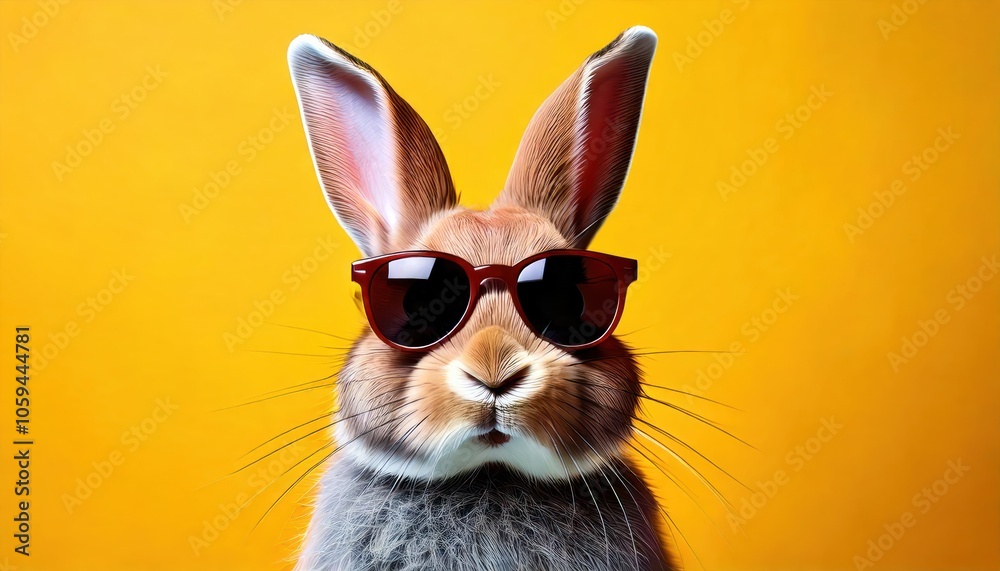 Fototapeta premium Cool bunny with sunglasses on colorful background.