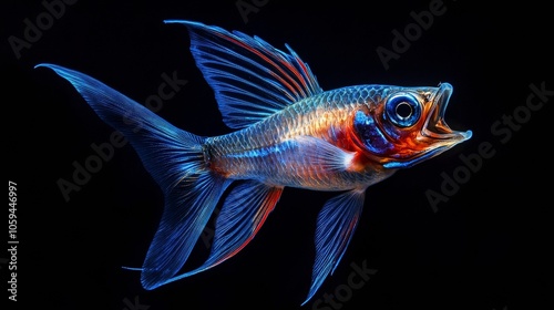 Colorful fish opening mouth with black background